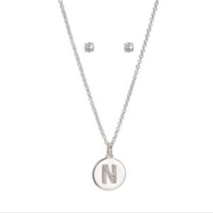 Unwritten Fine Silver Plated Clear Cubic Zirconia Initial Necklace And Earrings